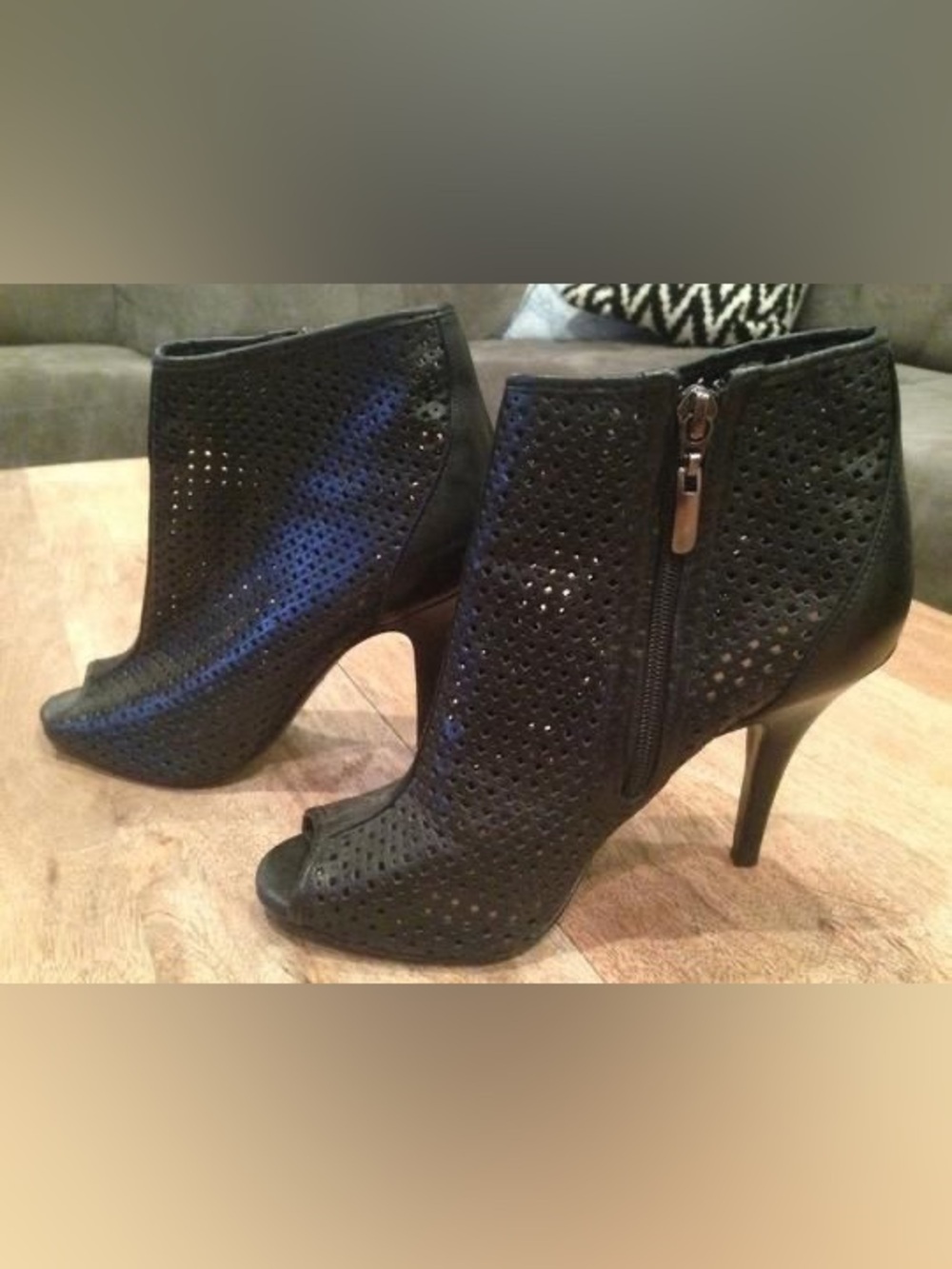 Aldo Collection Perforated Leather Peep Toe Booties